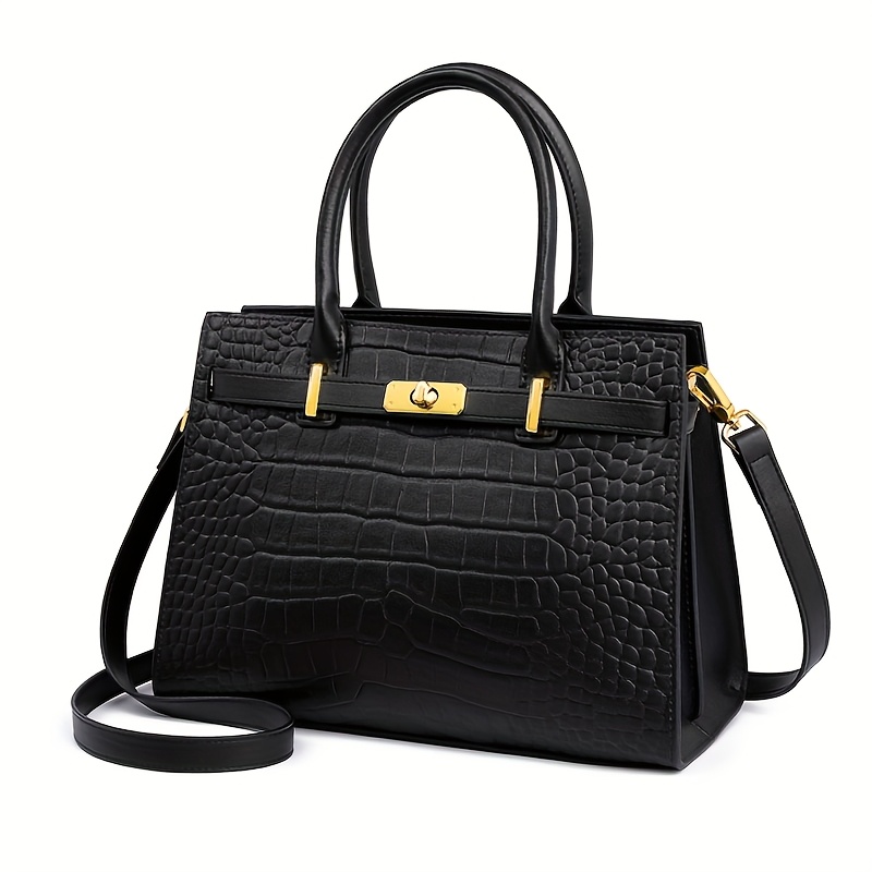Women's Genuine Leather Alligator Texture Handbag - Multi-functional Crossbody & Shoulder Bag With Zipper Closure, Suitable For Casual Use, Versatile For,, Travel, , Maintenance (no Washable)
