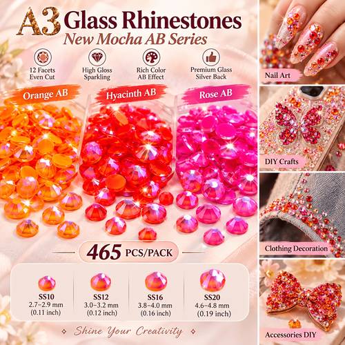 a3 gla flatback rhinestones new mocha ab series 465pcs pack orange ab hyacinth ab rose ab 10 12 16 20 high glo for nail art clothing shoes bags crafts