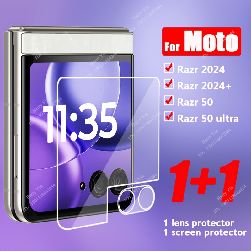 TEMU [2 Pcs] 1 Transparent Small Screen Front Cover Screen Protector + 1 Camera Lens Protector, Suitable For Motorola For Moto Razr 2024/razr
