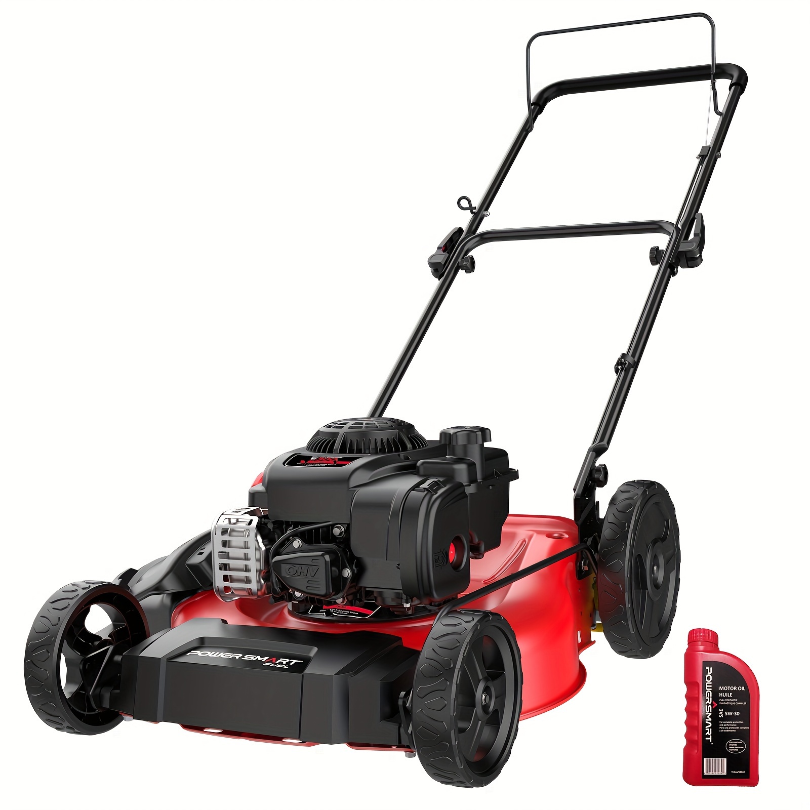 

Gas Lawn Mower, 21-inch With And 125cc Gas Engine, 2-in-1 Mulch And Side , 10-inch High Rear Wheels