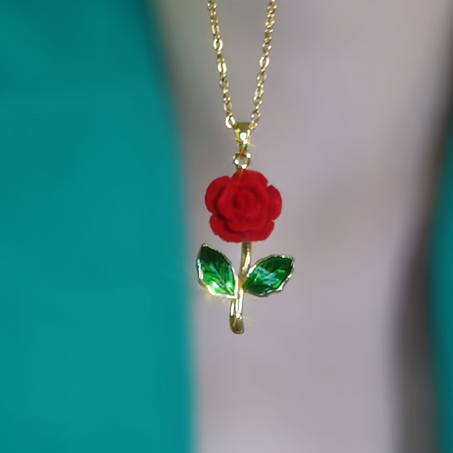 Women's Red Velvet Rose Pendant Necklace