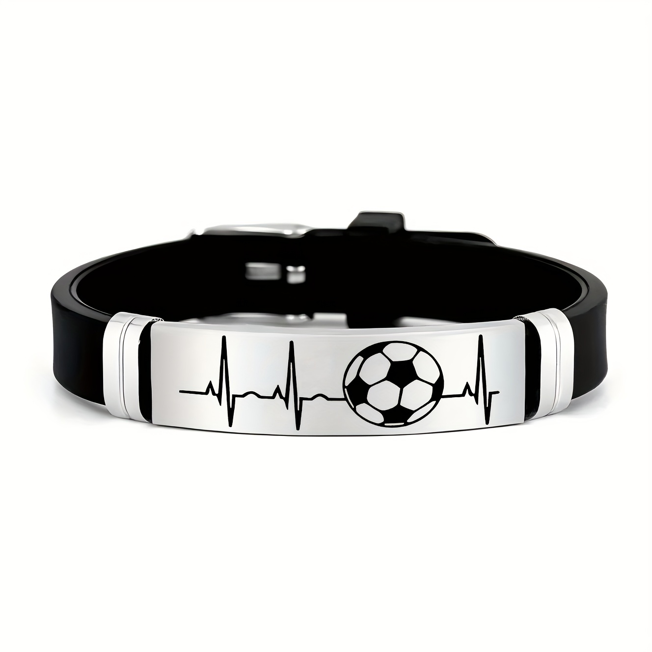 Image of Football Enthusiast Heart Rate Design Additions, Sporty Personalized 202 202 Stainless Steel Silicone Wristband, Suitable As A Gift For Who Like To , Football Themed Party Gift