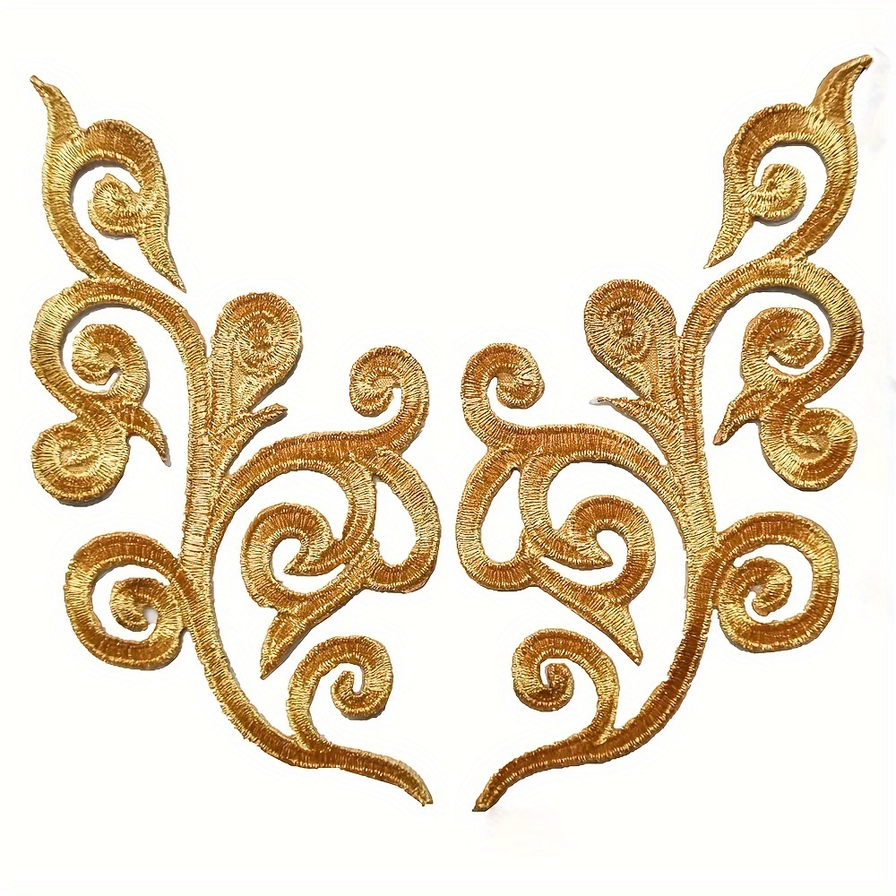 

Golden Floral Embroidered Iron-on Applique Patches, Decorative Flower Embroidery Patch Set For Diy Crafts, Clothing Adornment, 1 Pair