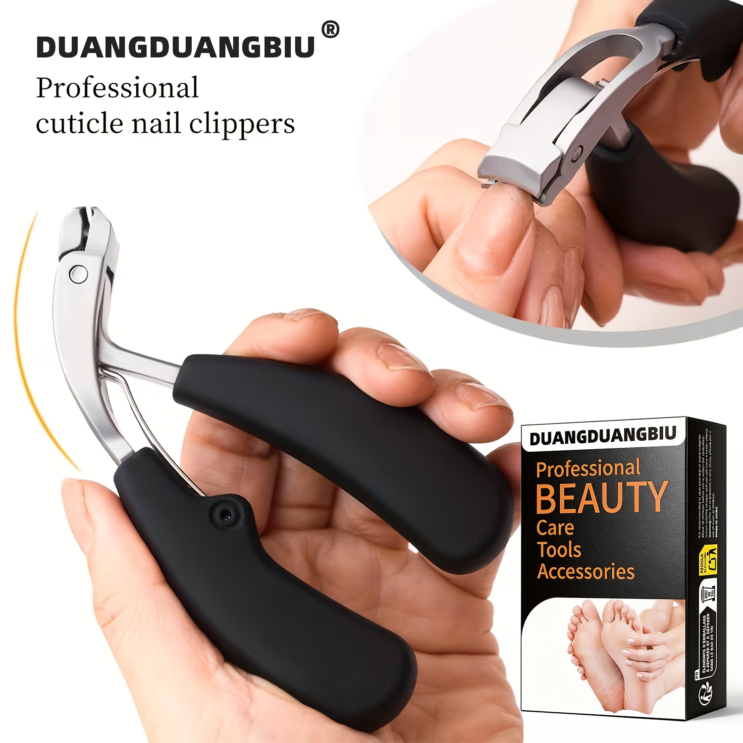 1pc Premium Nail Clippers, Modern Design with Stainless Steel Blade, Concave Edge & Wide Opening for Thick Nails, Anti-Splash Long Handle, Arc Shape Cuticle Trimmer, for Toenail & Foot Clean, DUANGDUANGBIU
