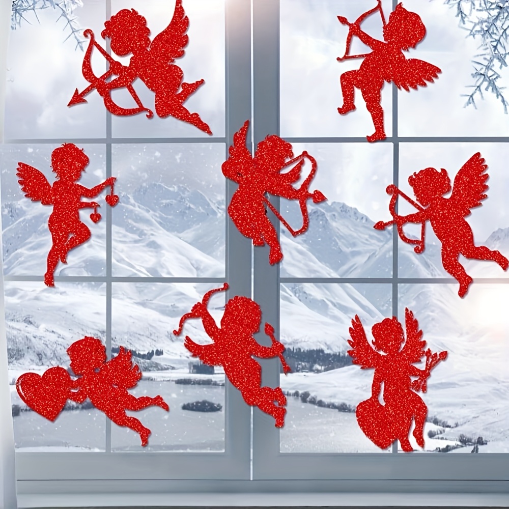 

8pcs Valentine's Day Decor Set - Glittery Cupid Ornaments, Non-electric & Heart Arrow Designs, Ideal For Wedding & Party , Valentines Decorations