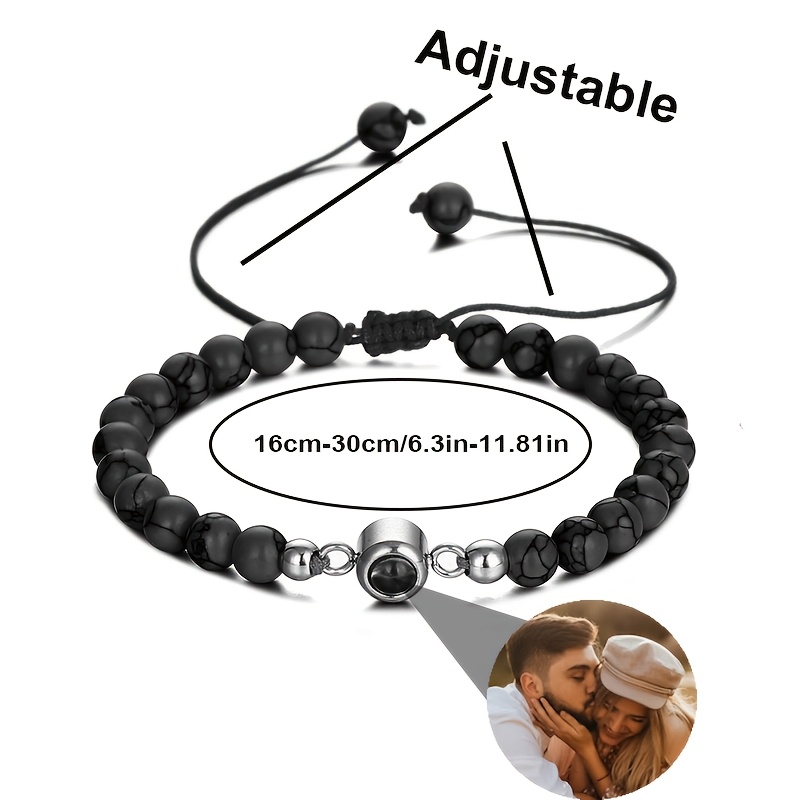 2pcs Custom Photo Bracelets, Personalized Bead Couple Jewelry