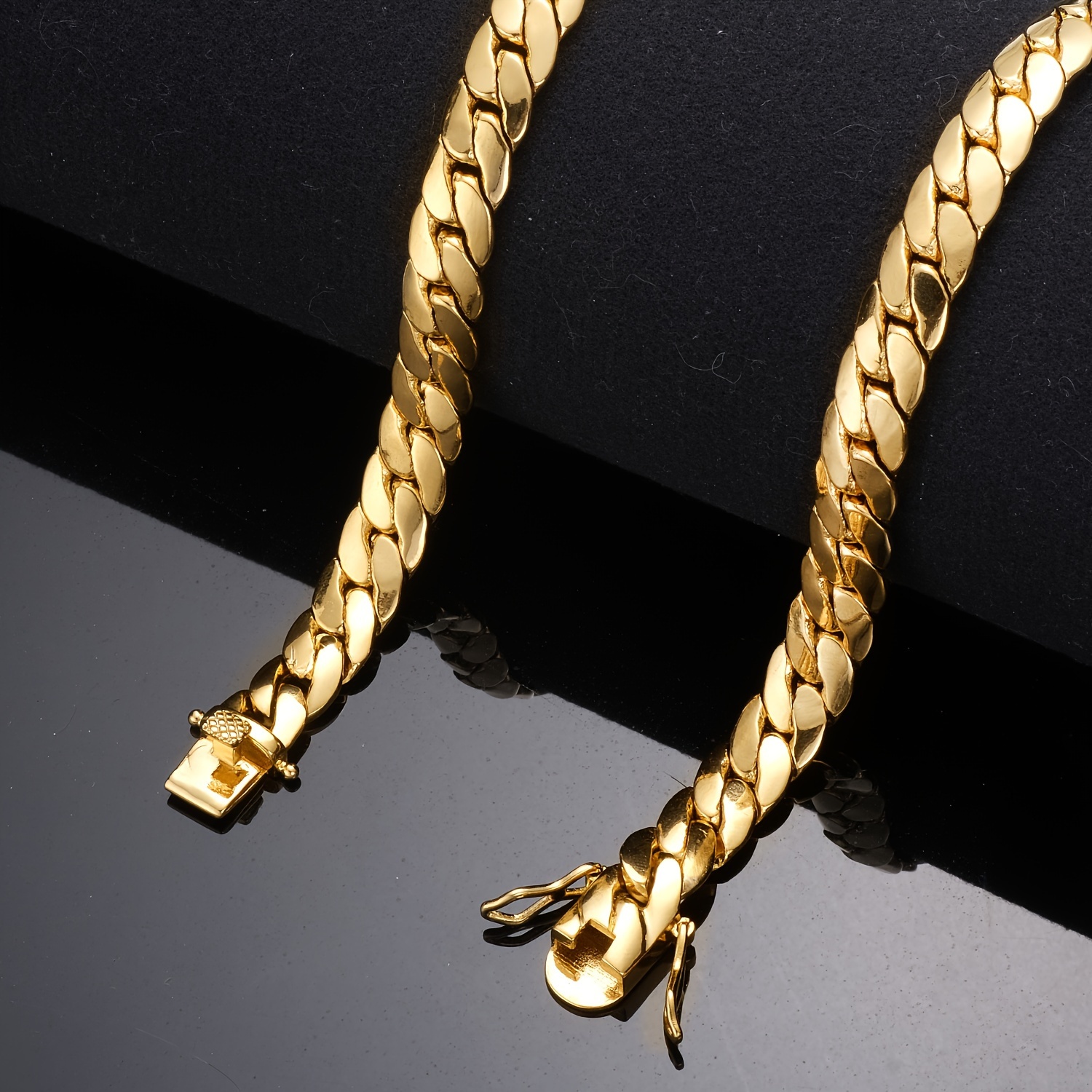 2pcs   18k gold plated hip hop jewelry stainless steel men 10mm cuban link chain whip necklace bracelet set details 1