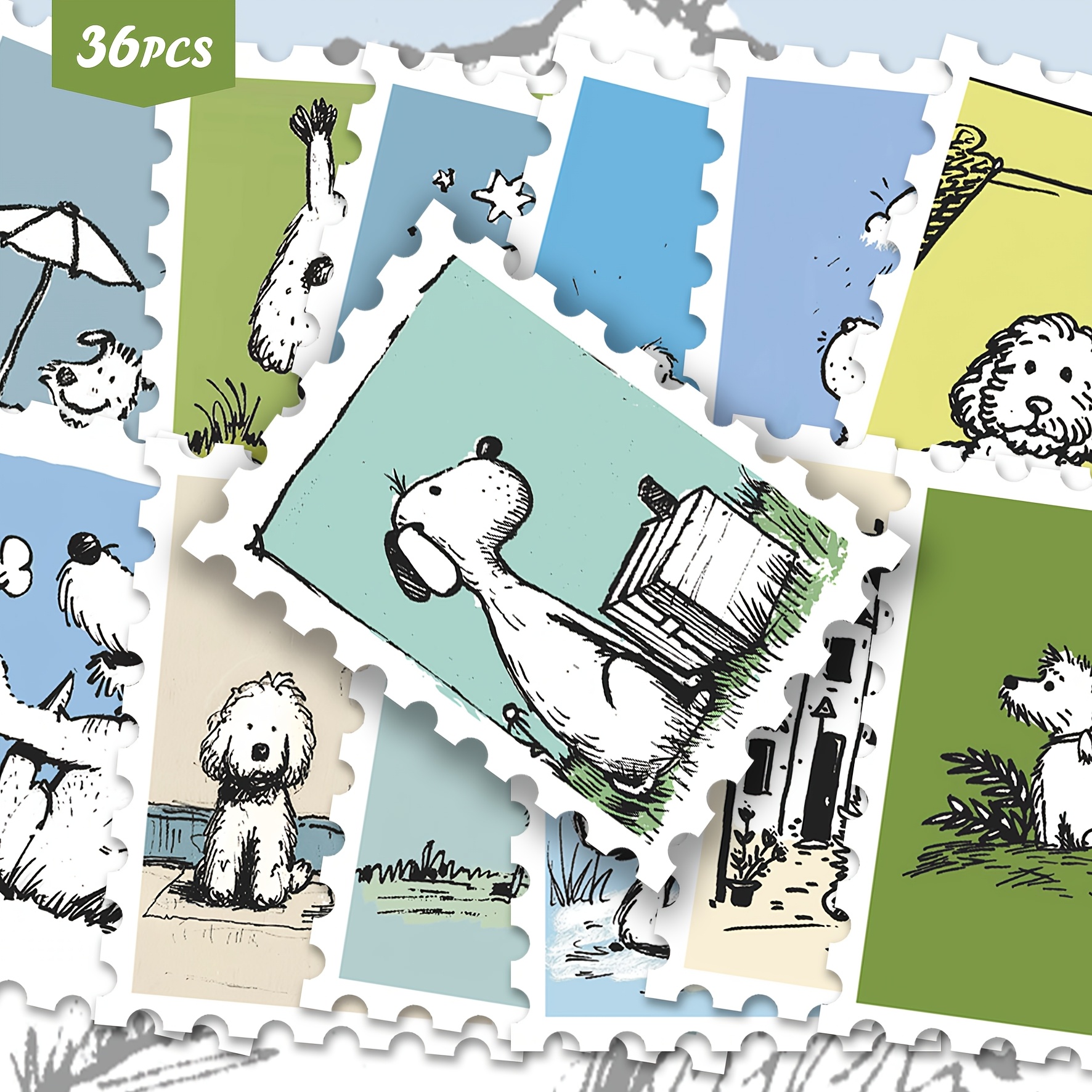 Image of 36pcs Retro Pastel Tone Dog Sketch Stickers Pack | Aesthetic Cute Puppy Line For Art Graphics | Vinyl For Tablet, Water Bottle And Journal, Perfect For Art Lovers And Dog Enthusiasts