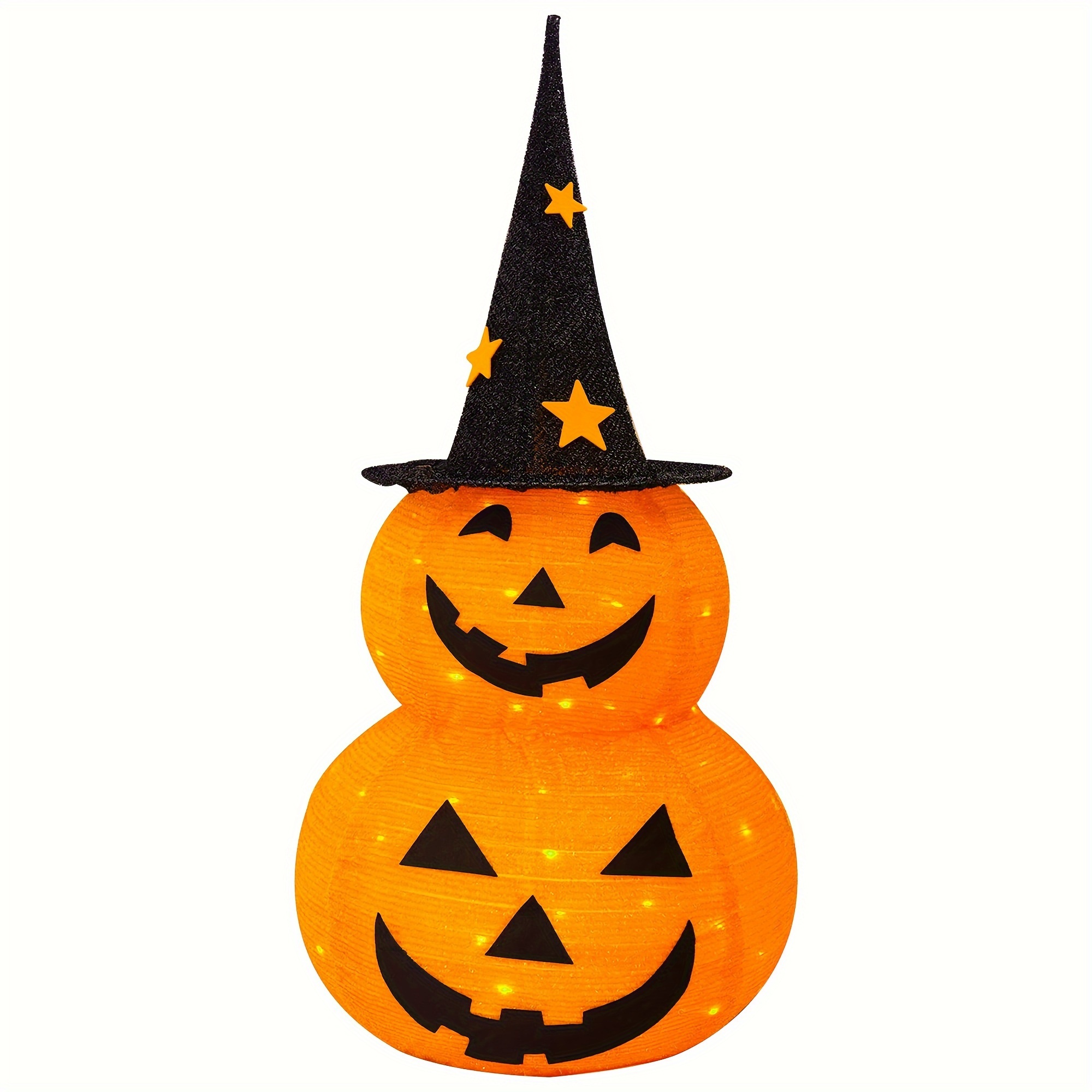 TEMU 3ft Halloween Collapsible Pumpkin Decorations, Pre-lit Light Up 50 Led Pumpkin With Star Hat 8 Lighted Mode, Pop Up Jack-o-lantern With Metal Stand For Indoor Outdoor Yard Holiday Decor