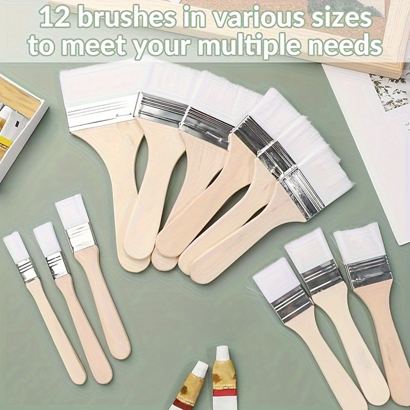 

12pcs White Nylon Hair Brush - Acrylic Watercolor Acrylic Different Size Paint Brushes - School Art Supplies