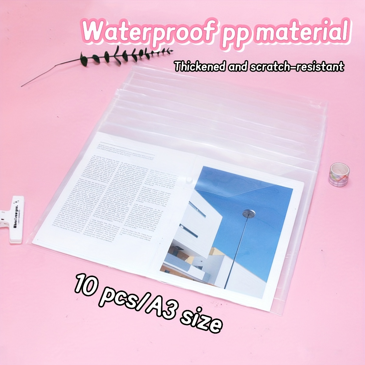 E-shop 10er-Pack – Transparente 44x32cm Kunststoffumschläge, Poly-Umschläge, durchsichtige Aktentasche mit Schnappverschluss, A3/Brief-Größe