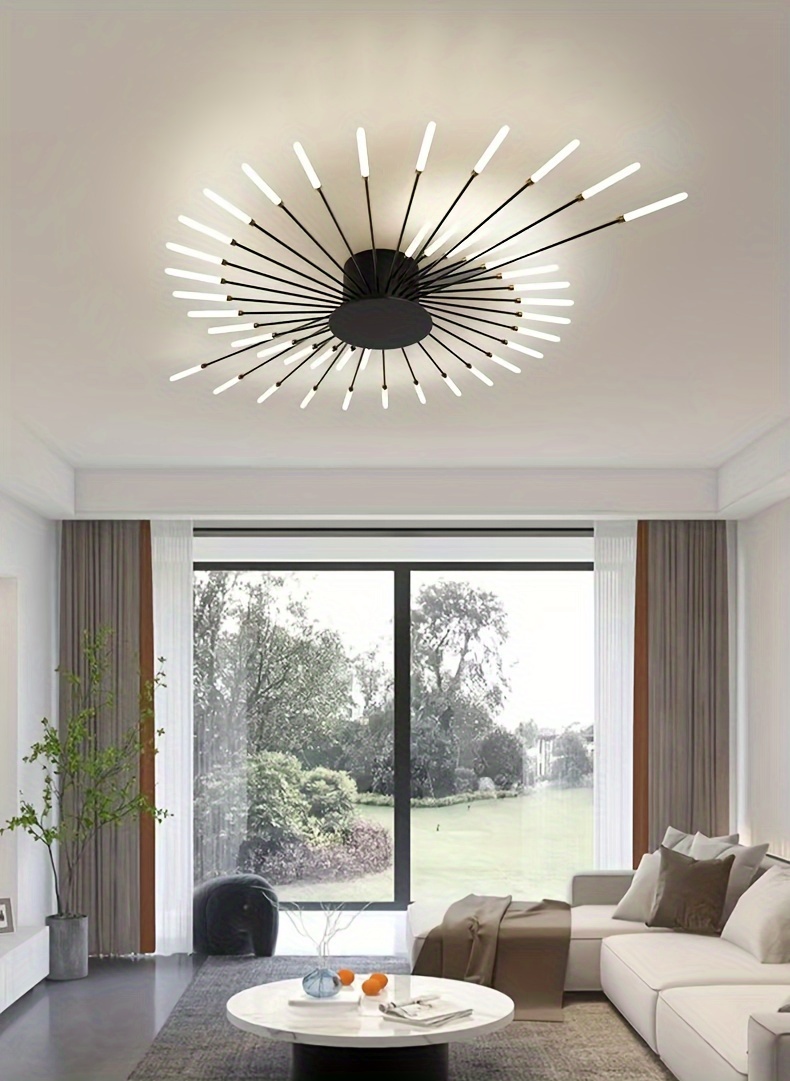 Modern Minimalist Warm White LED Ceiling Light with 42 Golden Firework Design - Sleek Metal Acrylic Fixture for Living Room, Dining Room, Bedroom - No Remote or Switch Included, Living Room Decor | Minimalist Light Fixture | Acrylic Diffuser