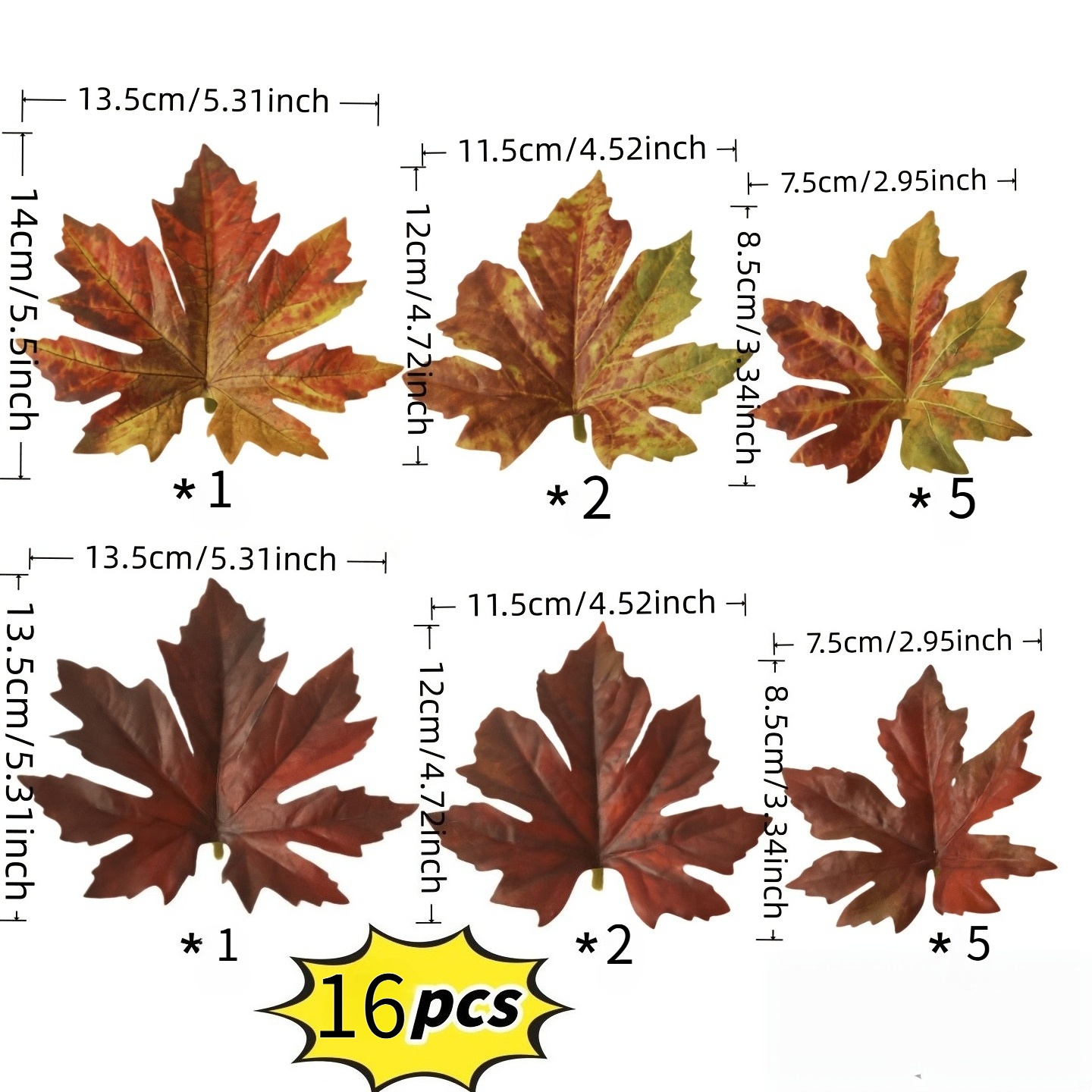 TEMU 16pcs Set Of Realistic Autumn For Diy, Fall Leaves, Fade-resistant, Suitable For Thanksgiving And Halloween Decorations. Lifelike Fabric Leaves