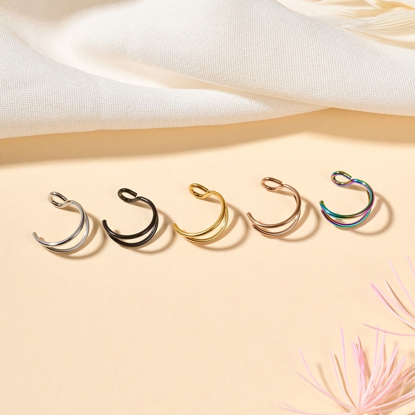 3pcs Stainless Steel Fake Nose Ring Set, Non-Piercing