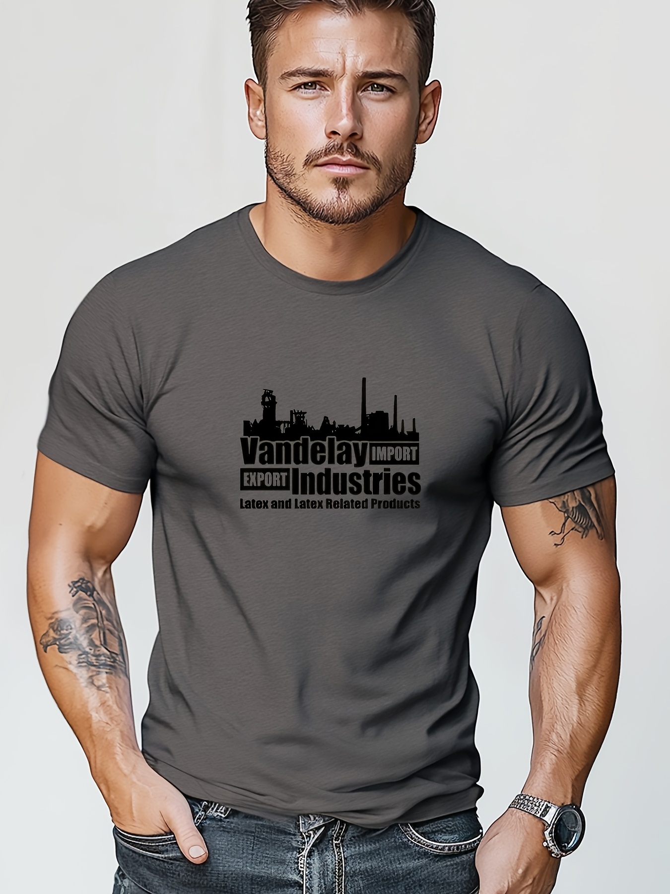 men's industries logo graphic crew neck t shirt Temu Bahrain