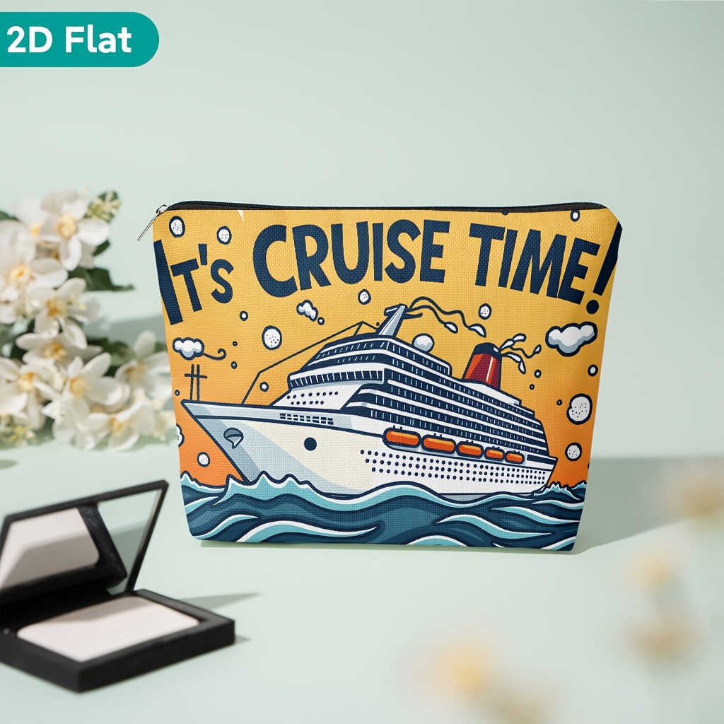Image of Cosmetic Bag 1pc, A Cruise Ship In With The Words It1, Party Gift Zippered Storage Bag, Lightweight Cosmetic Pouch, For Storing Cosmetics And Small Items, Travel Toiletry Bag, School, Work, Daily Use