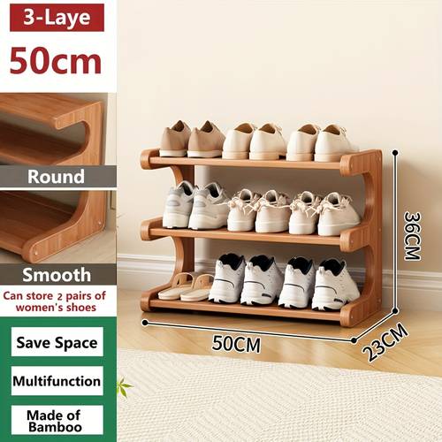 bamboo shoe rack 1 layer freestanding wood grain easy to assemble brown space saving storage for entrance