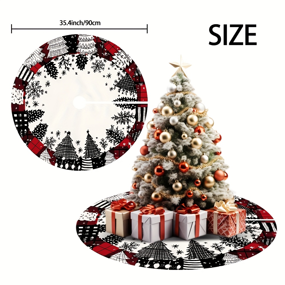 TEMU 1pc Christmas Plaid Forest Snowflakes Tree Skirt - Designed For Warm - Ideal For Fireplace Tree Setups, Hallway Corners, And Indoor Decorative