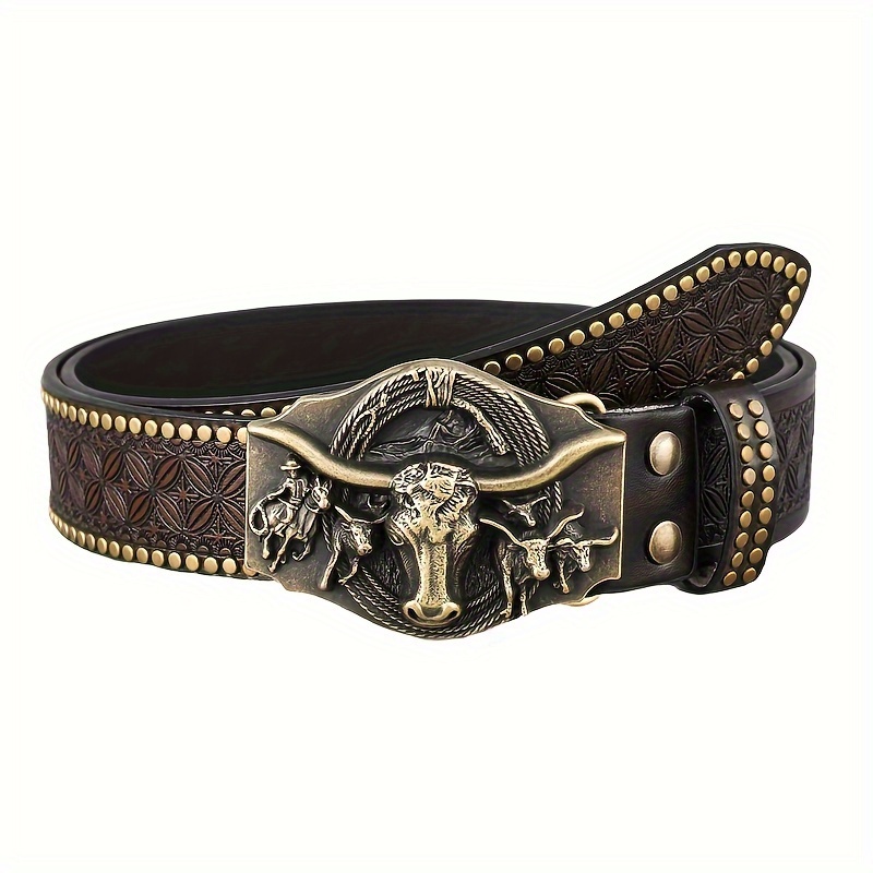 

Ceinture de Cowboy pour Femmes, Ceinture Vintage avec Boucle Tête de en 3D Longue , Mode pour Vacances, Jaune Doré