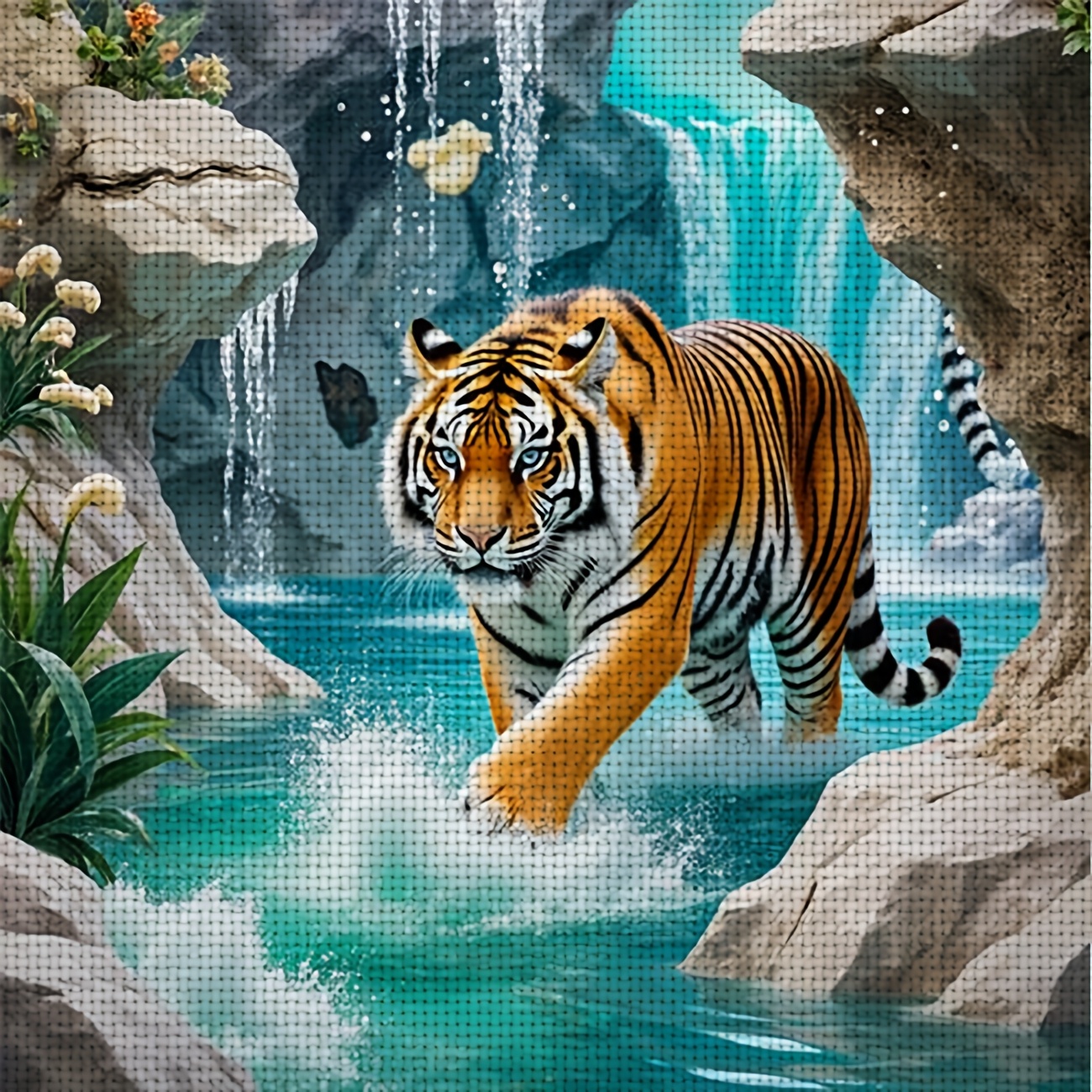 TEMU 1pc Printed Cross- Kit, Frameless, "tiger Walking In Water" Pattern, Perfect For Beginner's Relaxing Handmade Craft, Experiencing The Full From