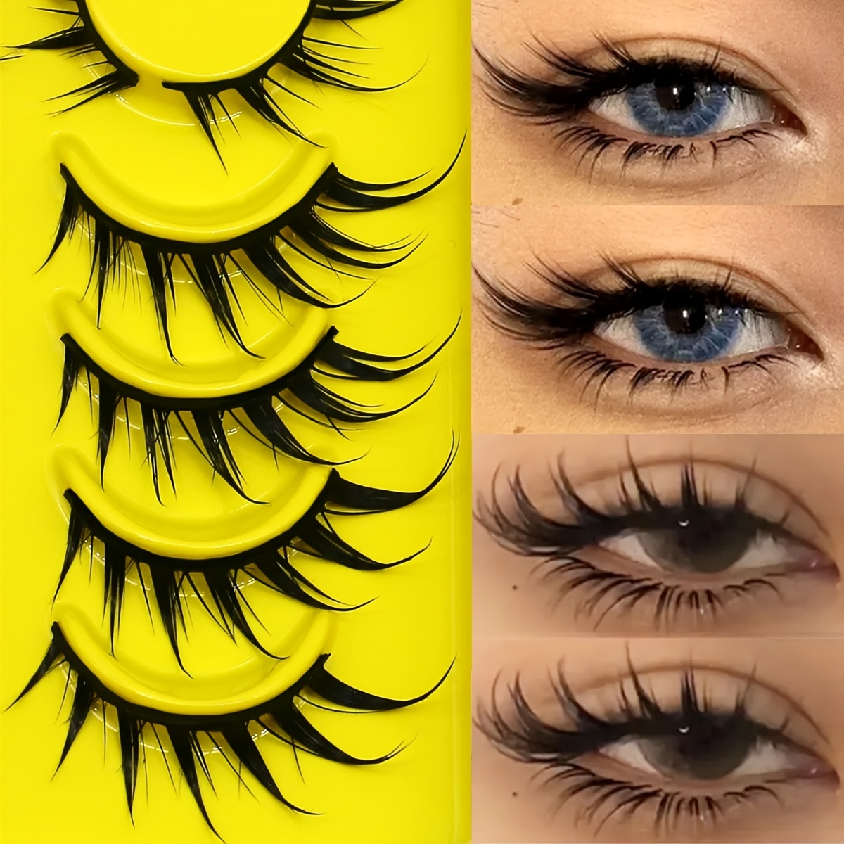 6 Pairs Cartoon Eyelashes Cat Eye Eyelashes 3D Natural False Eyelashes Fluffy Soft Crossed Smart Natural Eyelash Extension Makeup