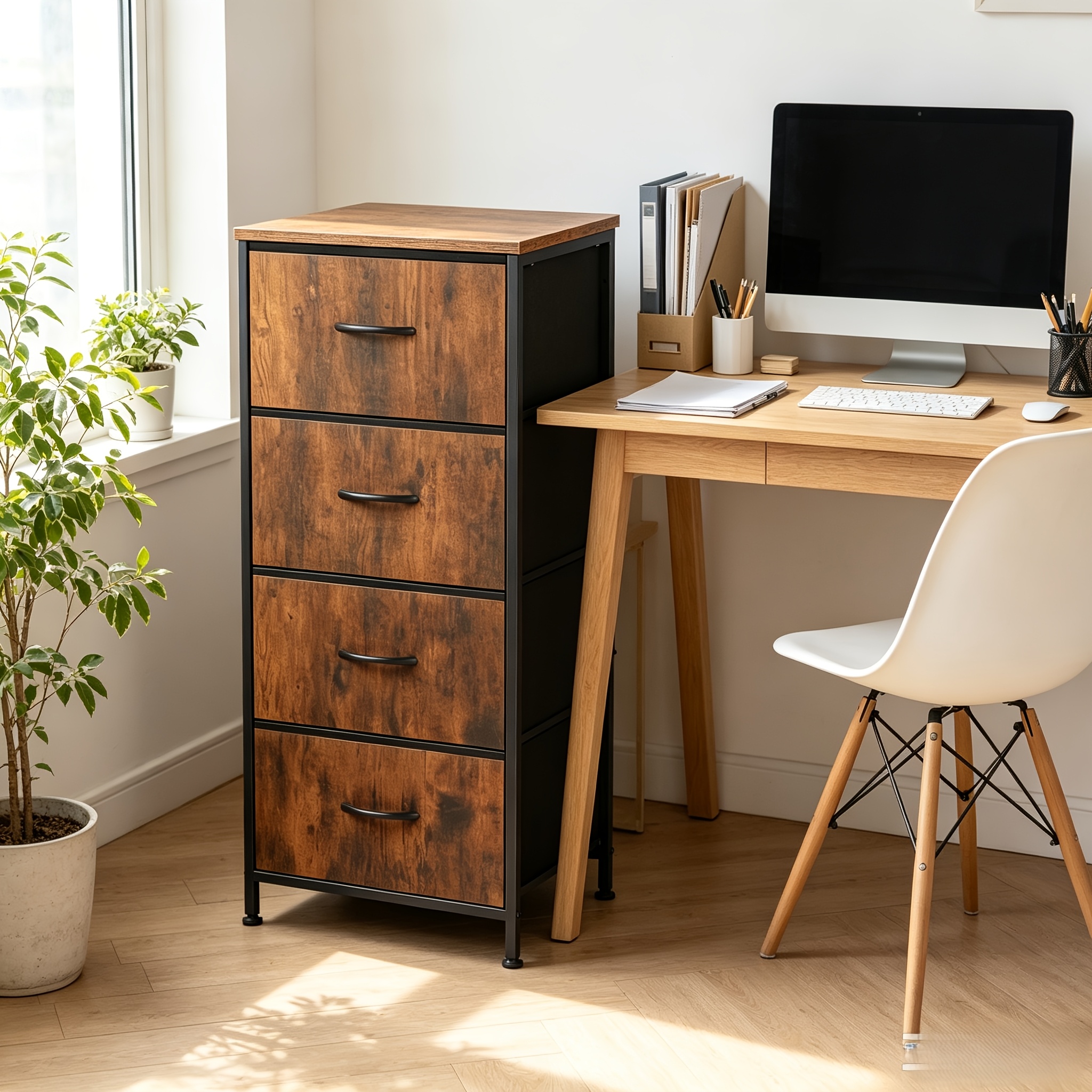 TEMU File Cabinet With 4 Drawers, Vertical Storage Organizer Unit, Fabric Dresser Storage For Home Desk