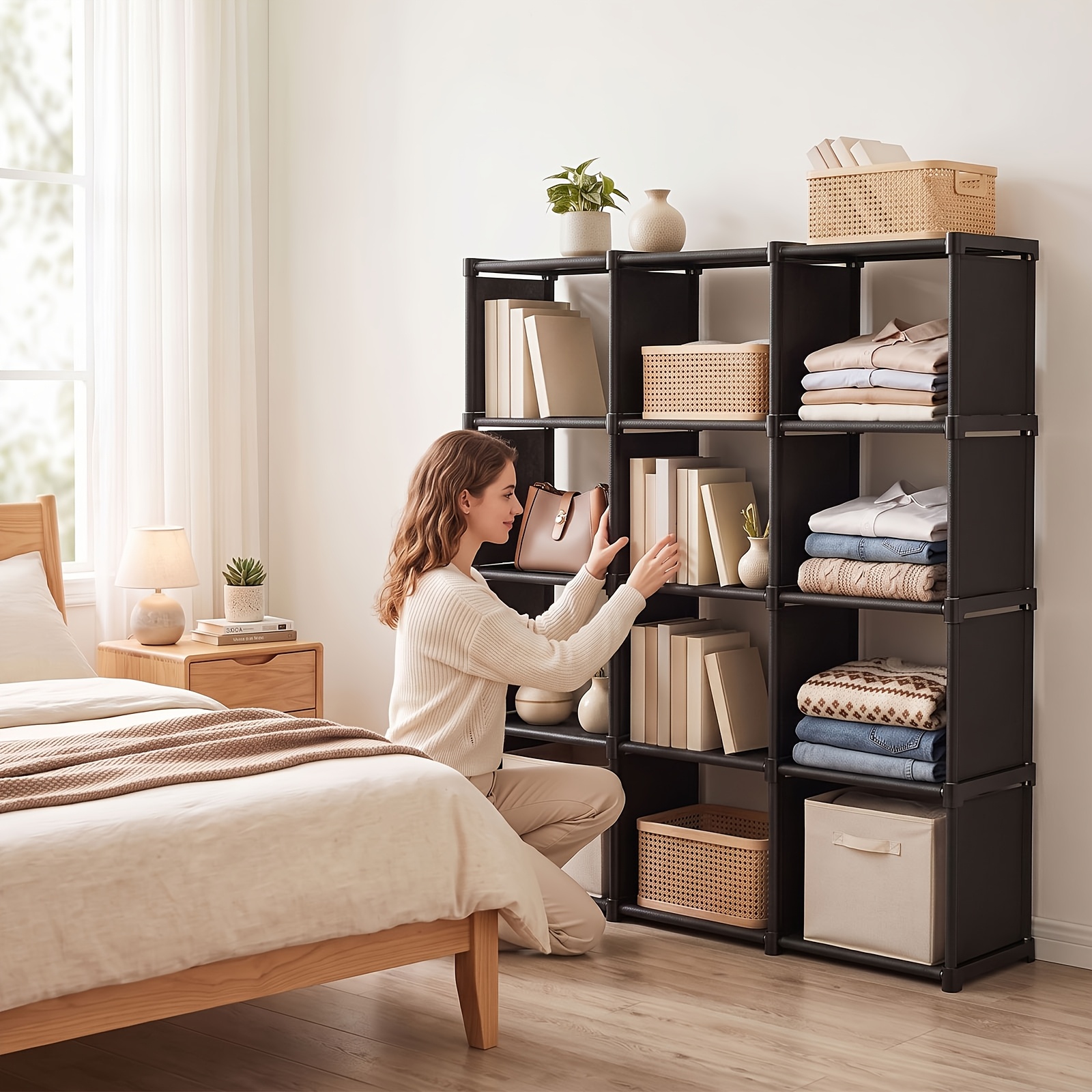 12-cube Large Capacity Storage Bookshelf, Stable & Durable Office Bookshelf, Modular Display Design, Space- Standing Shelf Units, Utility Racks For Living Room, Bedroom, Study And Office