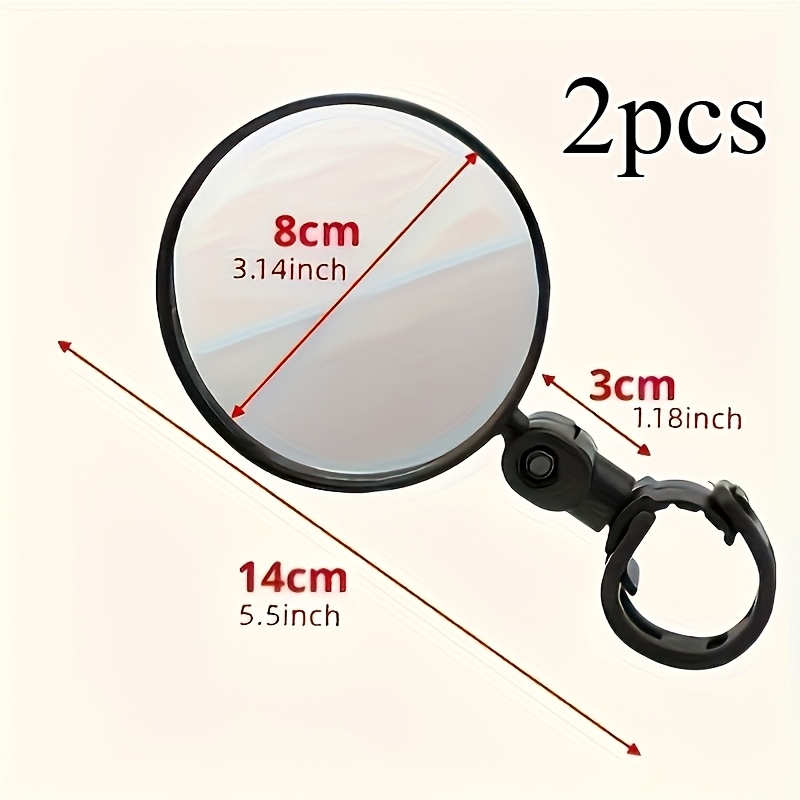 TEMU 4pcs (2pcs Black Rearview Mirrors And 2pcs Black Straps), 360° Rotatable Anti-shake Bicycle Rearview Mirror, Quick Installation On Handlebar,
