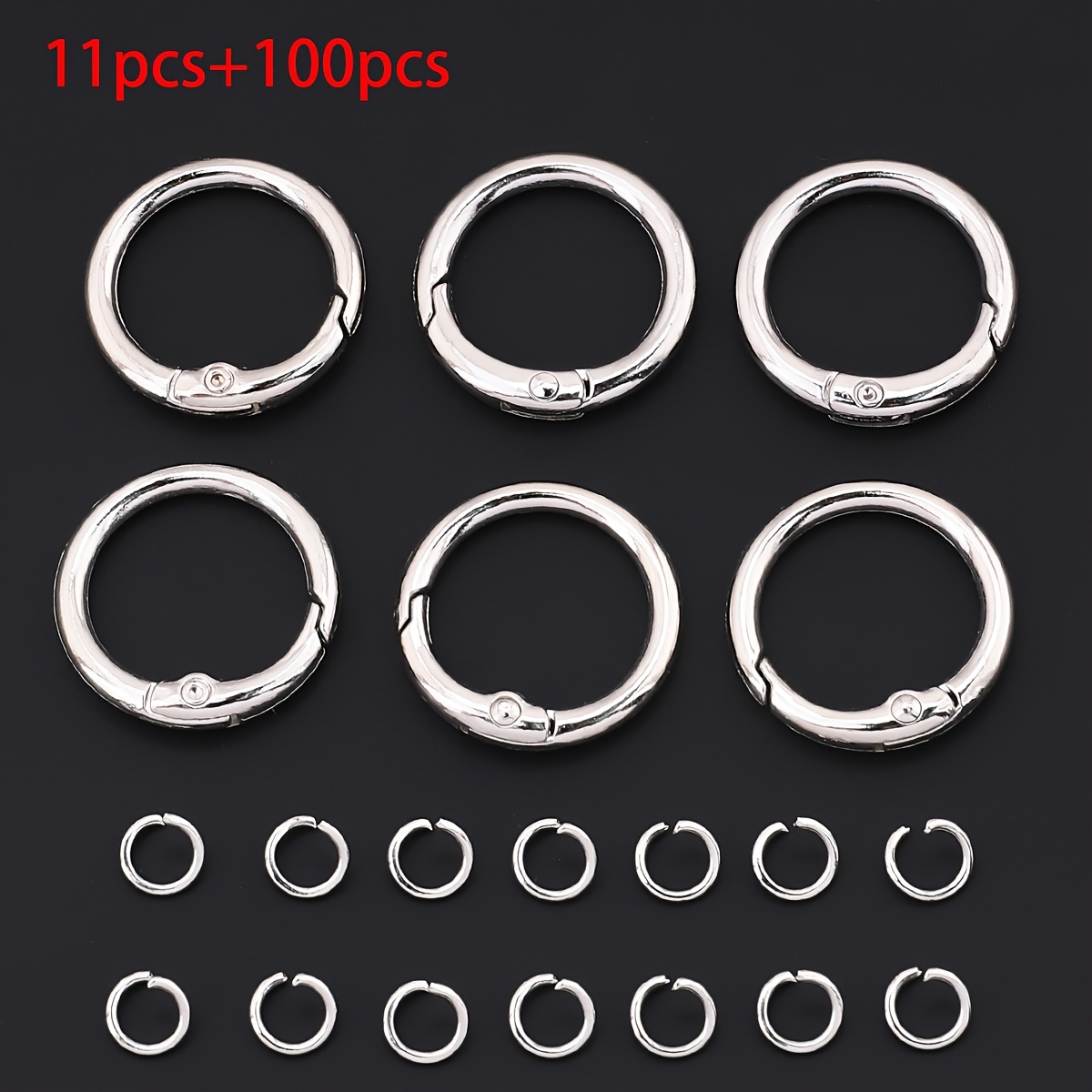 TEMU Portachiavi a molla con O-Ring da 111 pezzi, con ganci a molla apribili e retrattili, fermagli ad anello portachiavi a molla, O-Ring . per
