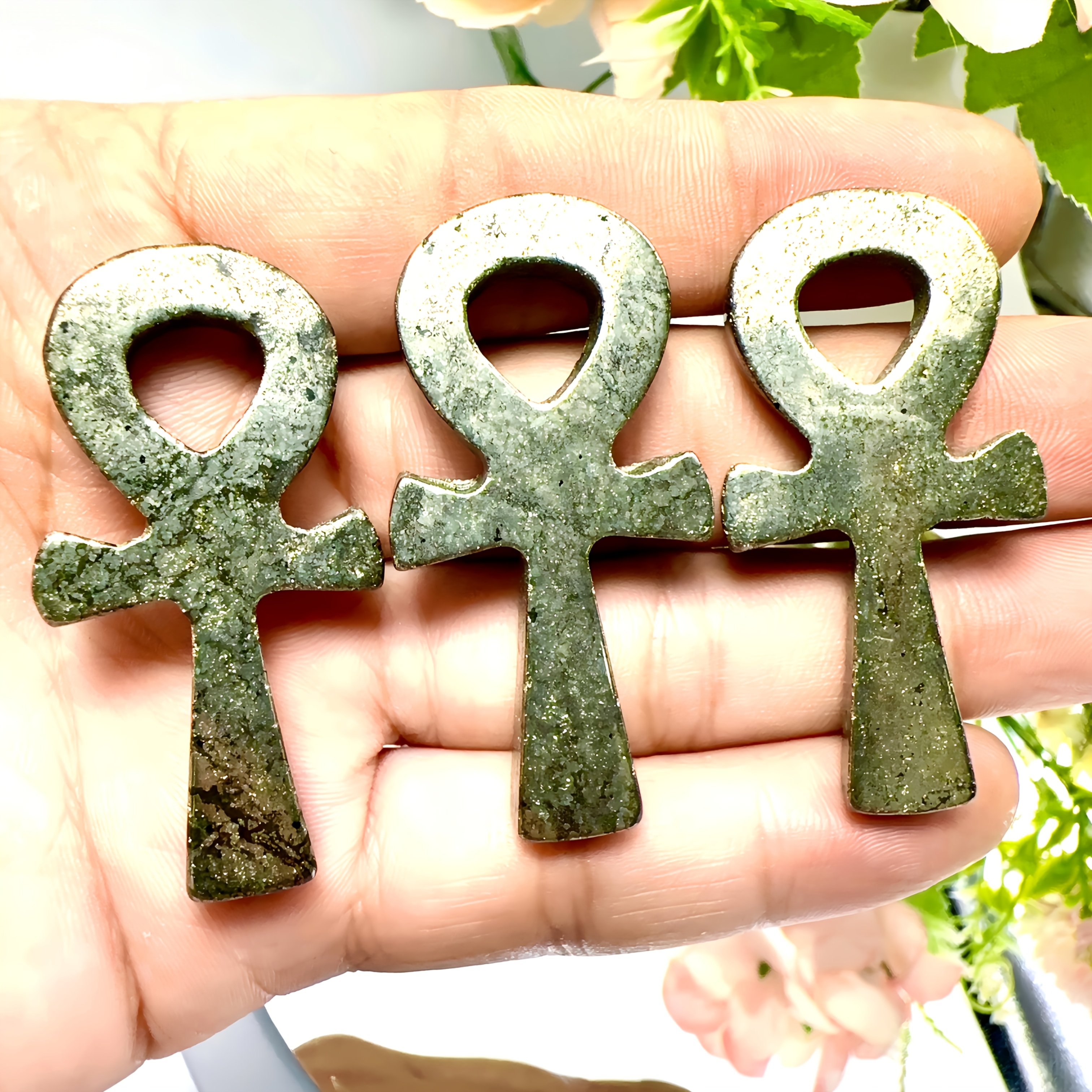 Natural Golden Pyrite Crystal Cross Ankh, 5 Cm
