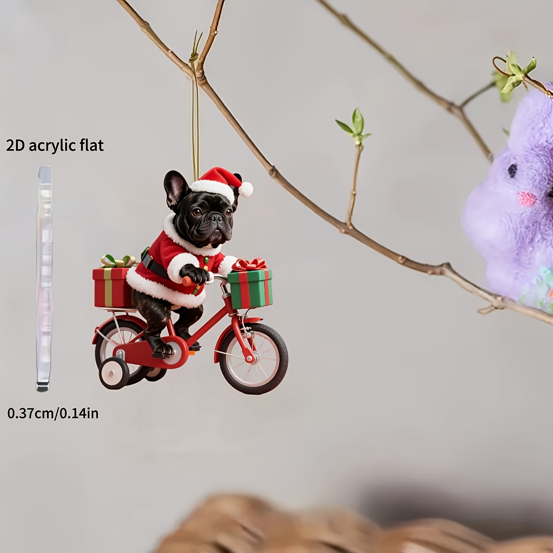 TEMU 2d Flat, [2d Flat] 1pc Cute French Bulldog Christmas Ornament, Hanging Decoration For Christmas Trees And Home Holiday Parties, Car Accessories,