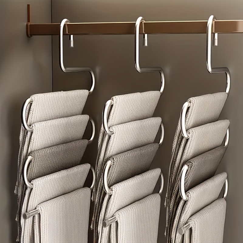 TEMU 5-tier Stainless Steel Pants Rack, For Hanging Trousers, Towels, Jeans And Various Clothes, A Wardrobe Organizer, Ideal For Storing Jeans And