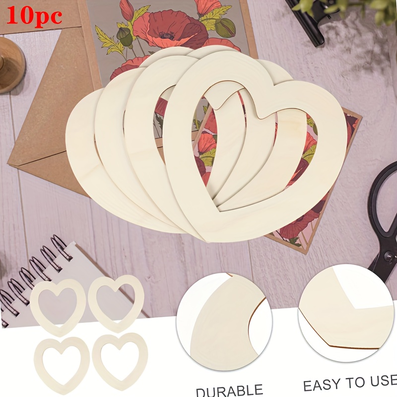 10pcs Elegant Wooden Heart Cutouts For Diy Crafts, Painting & Decor - Christmas, Weddings, Valentine's Day & More, Heart Decor