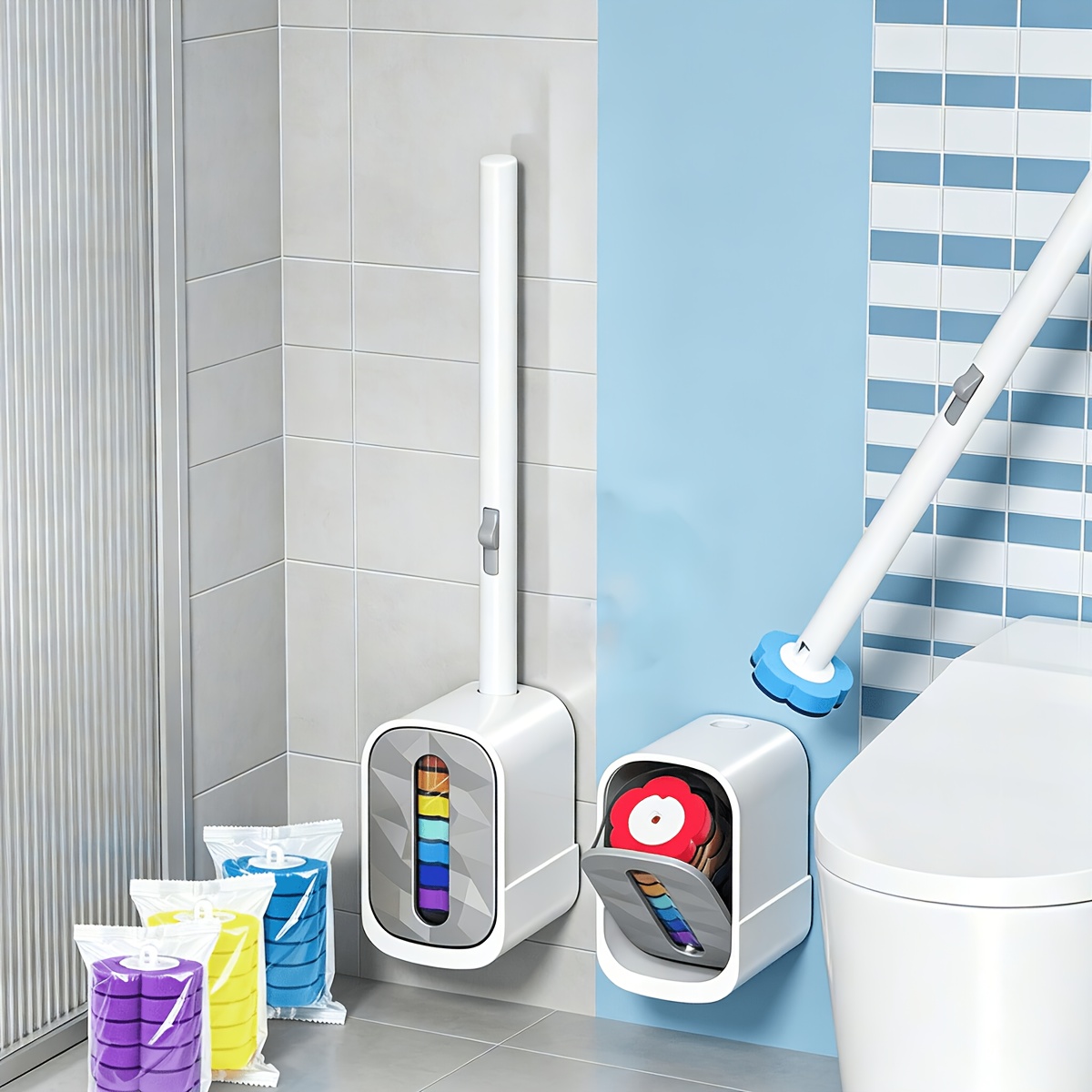TEMU Ensemble brosse WC et support, perçage, de place dans de bain, convient aux de bains et aux toilettes