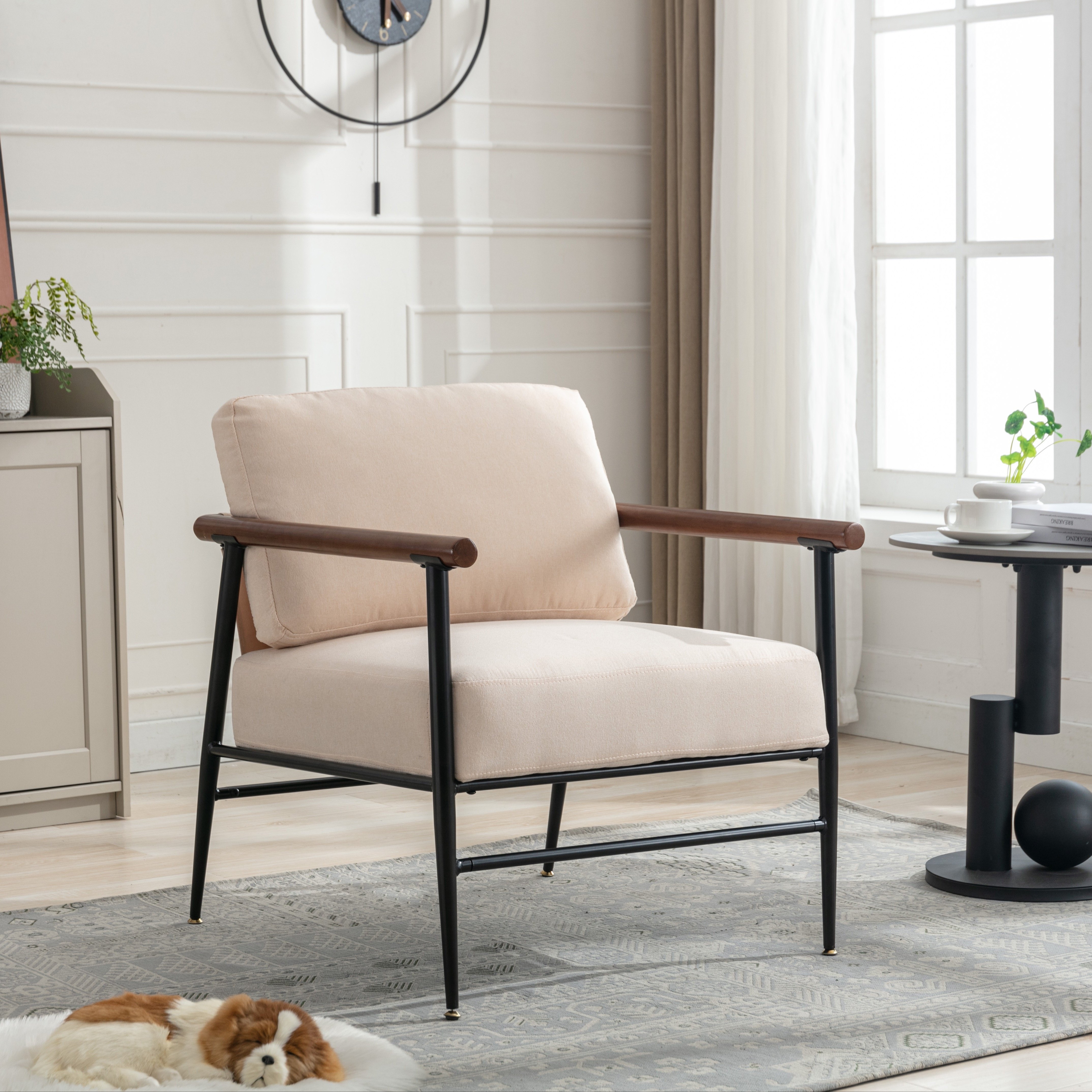 TEMU Modern Vintage Wooden Lounge Chair With Backrest Lounge Decorative Chair, Use Bedroom, Dining Room, Reading Room Single Backrest Restaurant Chair