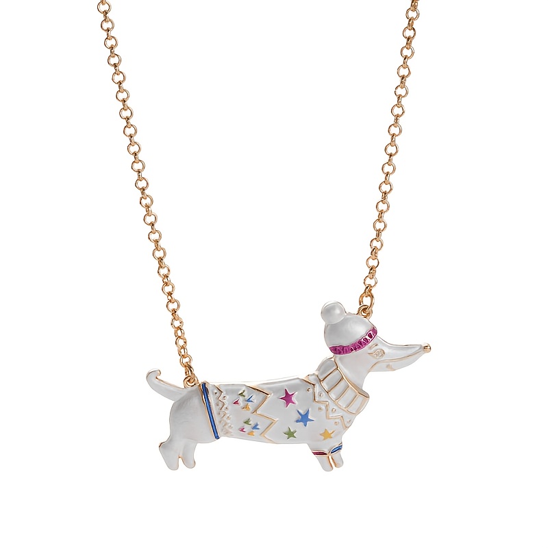 Dachshund Dog Pendant Necklace with Enamel Hat