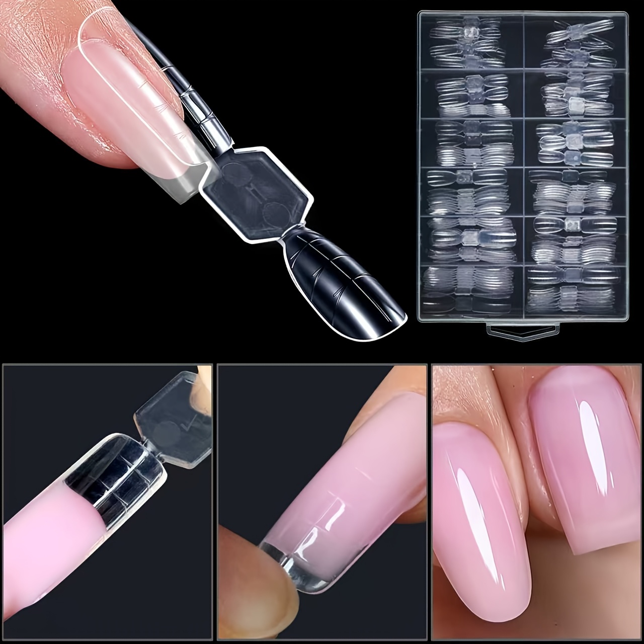 E-shop 120 transparente Doppelkopf-Zweifach-Nagelspitzen, quadratische ovale Nagelspitzenverlängerungen, vollständig abdeckende Nagelspitzen für