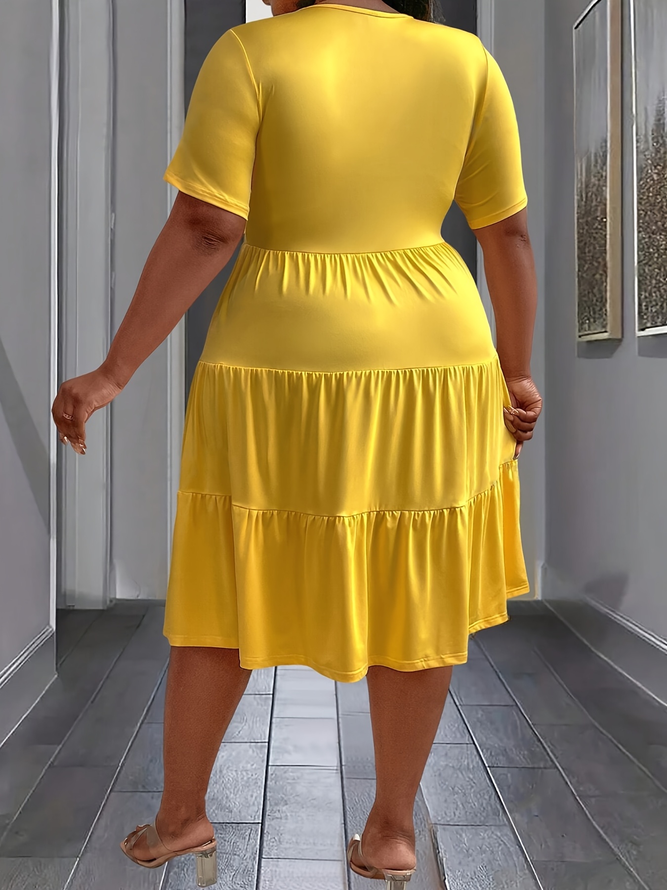 yellow gold dress plus size Plus Size Metallic Gold Satin Crystal Embellished Prom Dress main image 1