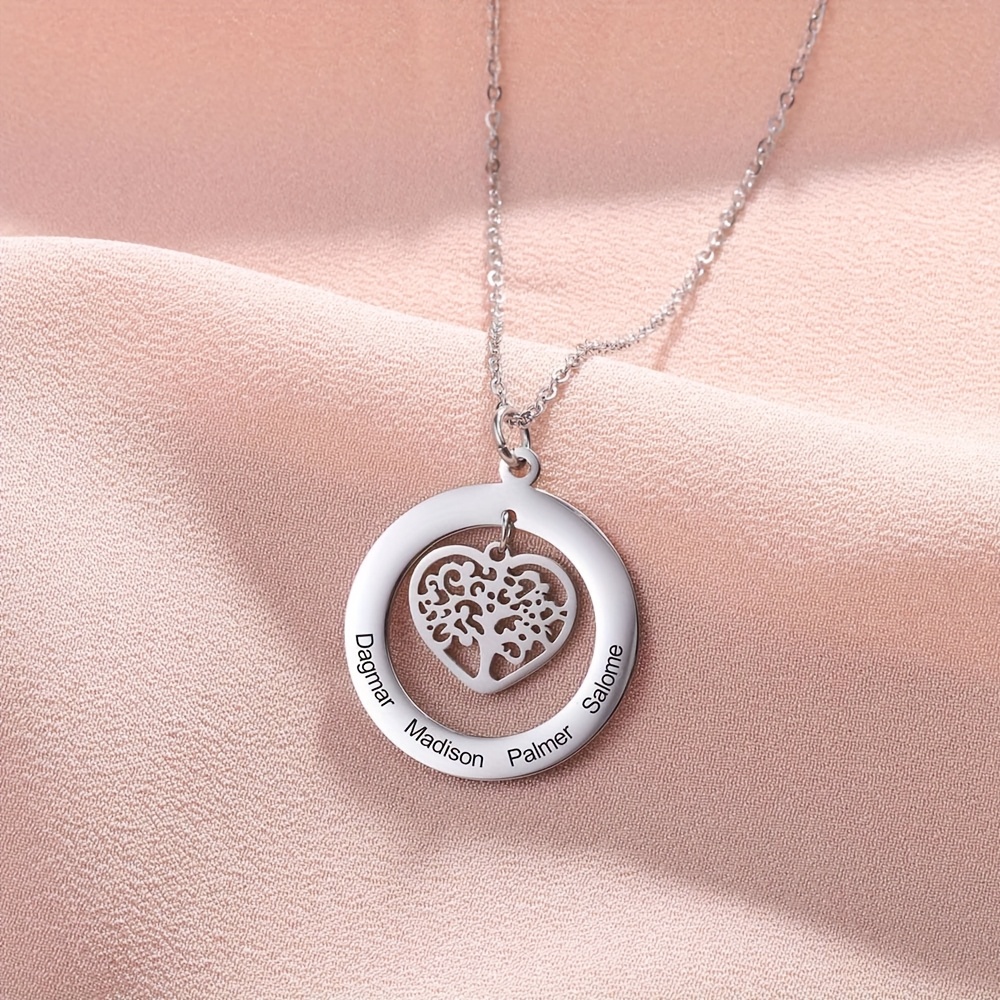 TEMU Collier pendentif de mode pour femme, pendentif plaque signalétique avec nom anglais gravé, pendentif arbre généalogique, convient pour les