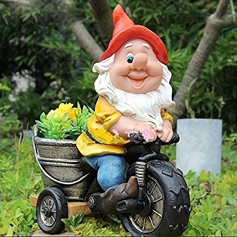 

1pc Cycling Gnome Statue, Simulation Outdoor Garden Resin Crafts, Fairy Garden Art Ornaments, Landscaping Diy Garden Sculptures, For Yard Lawn Balcony Home Decor, Housewarming Gift