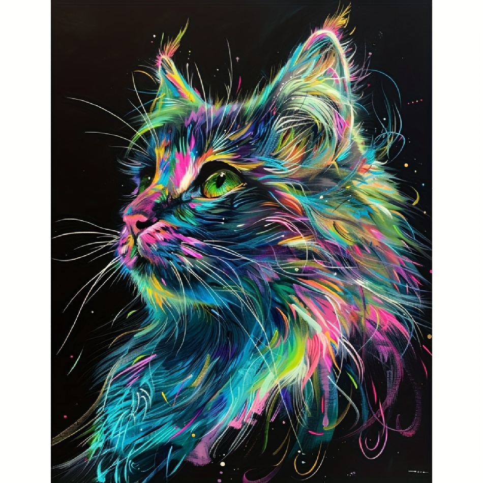 

Fluorescent Cat Diamond Painting Kit For Adults - Diy Craft Set, 12x16" Canvas, Frameless Art Home Decor