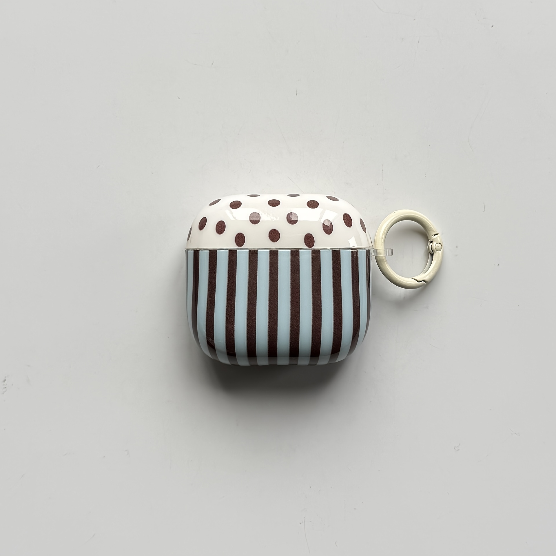 TEMU Brown Polka Dot Striped Pattern Blue Protective Earphone Case With White Ring Suitable For Airpods 1 2 3 4 5 Pro