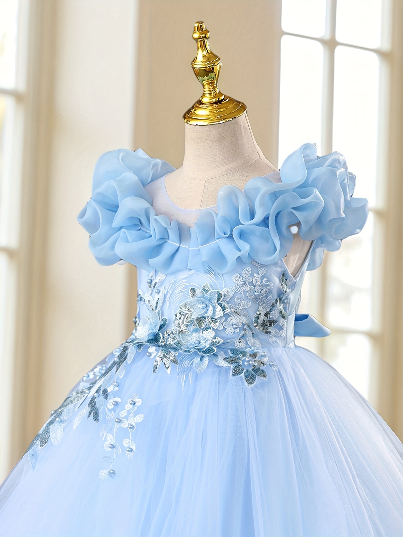 light green evening dress Size 5- 6 in Stock Long Sleeves Glitter Children Dress Celestial 3225 –  Sparkly Gowns