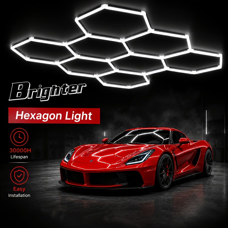 Image of Hexagonal Garage Light: 8w, 35-pack, 8-grid Led Honeycomb Garage Light, , High-brightness Lighting, Suitable For , Car Detailing Shops, , And Gyms.