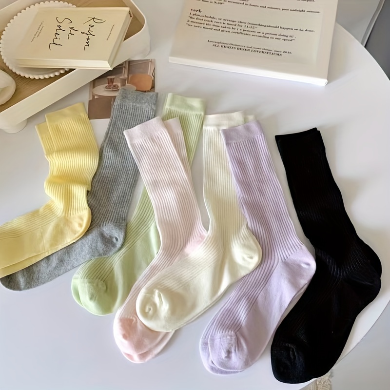 

7 Pairs Candy Color Socks, Stylish & Breathable Mid Tube Socks, Women's Stockings & Hosiery