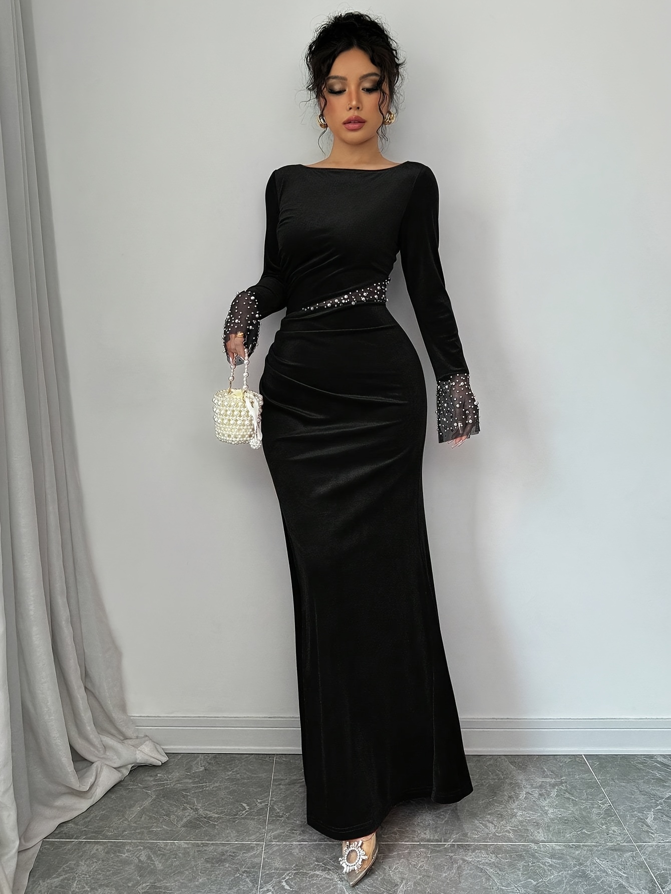 black bodycon dress long sleeve maxi Sunny Coast Long Sleeve Piping Maxi Dress Black