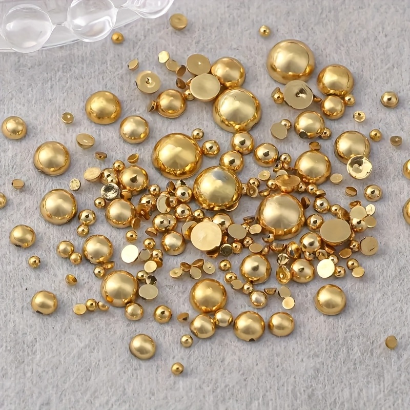 

200pcs Mixed Size Golden And Silvery Pearls For Flat Bottom Nail Art Decoration - Diy Nail Pearl Accessories