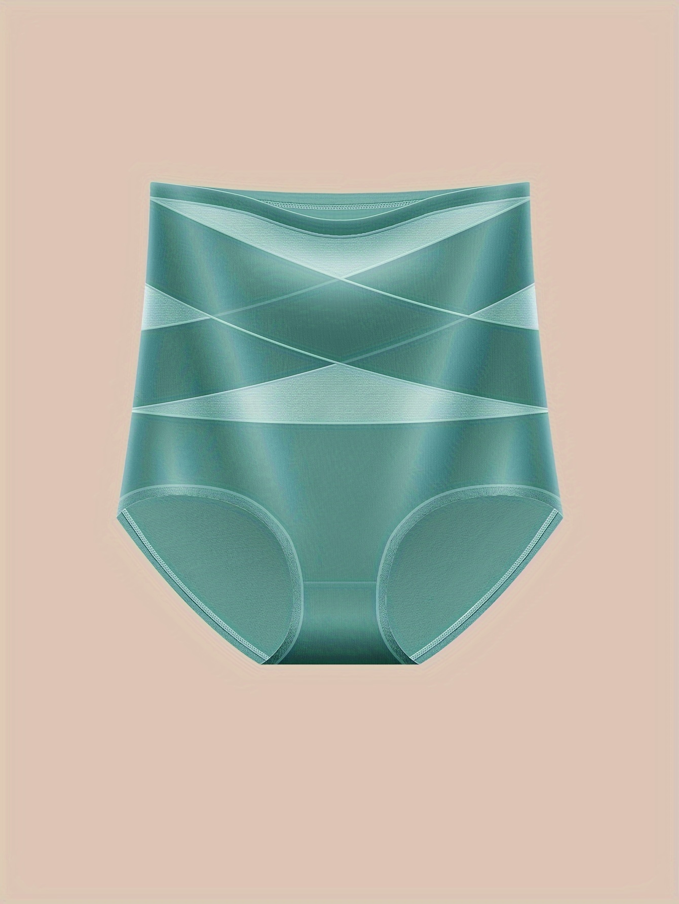 1pc QUASTI Women's High-Waisted Underwear - Non-Padded Belly Control Panties, Soft Breathable Everyday & Formal Wear in Elegant Teal - Posture Support & Waist Definition, Comfortable Lingerie, Crossband Design, Skinsafe Material