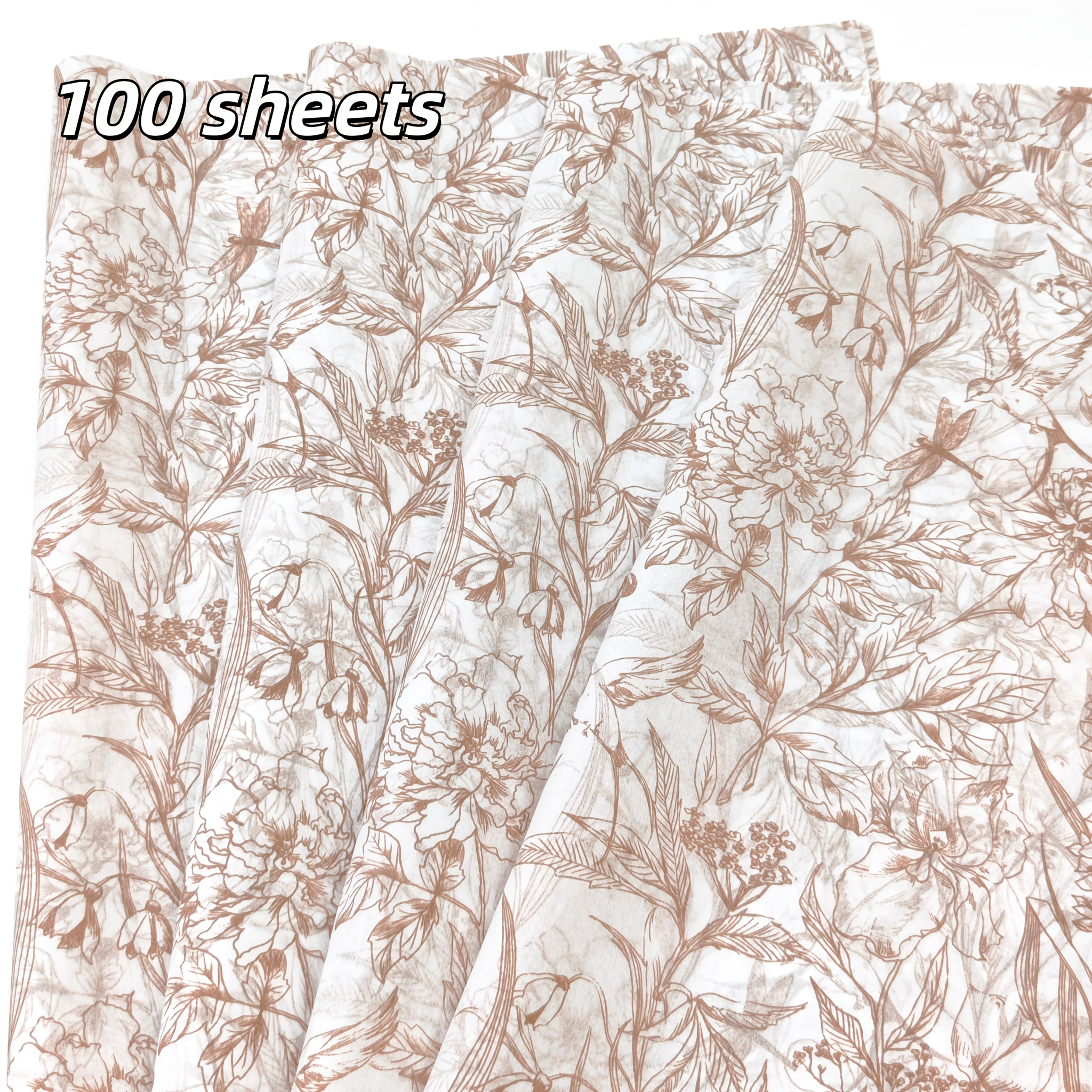 TEMU 100 Feuilles de Papier de Soie QOQI Fleur Marron Lilas pour Emballage Cadeau, Emballage de Bouteille de Vin, Protection d'Articles , Feuilles