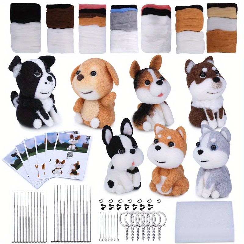 

7 Styles Diy Dog Needle Felting Kit - Animal Crafting Set With Manual, Foam Mat, Needles & Wool - Creative Handmade Gift For Day & Birthdays